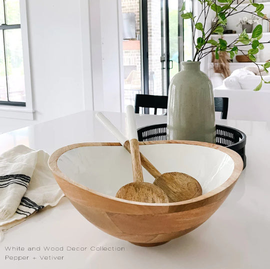 White House Mango Wood and White Stoneware Kitchen Canister Set