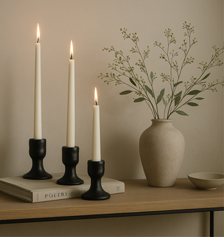 Matte Black Stoneware Taper Holders, Set of 3