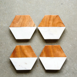 Buckley Wood + White Marble Coasters