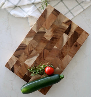 Suar Wood End Grain Butcher Block, with handles