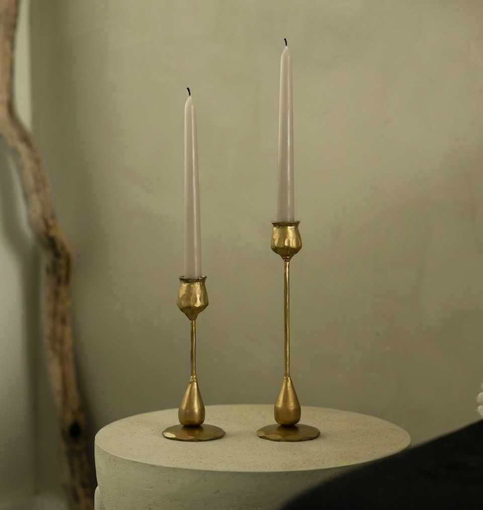 Tisdel Brass Taper Candle Holders, Set of 2 | Pepper + Vetiver