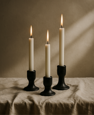 Matte Black Stoneware Taper Holders, Set of 3