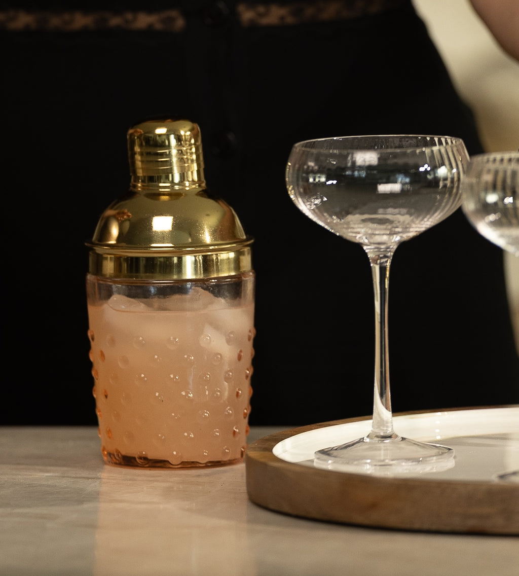 Hand-Blown Glass Hobnail Cocktail Shaker