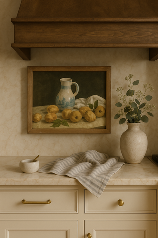 Wood Framed Art, Lemons + Pitcher