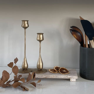 Cora Brass Taper Candle Holders, Set of 2