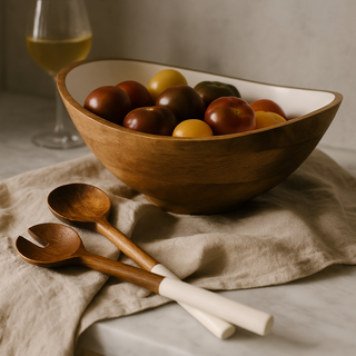 Palmer Wood + White Bowl and Salad Servers (Bundle)