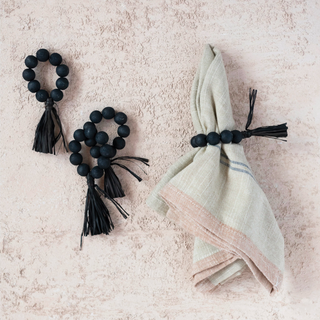 Black Beaded Napkin Rings, Set of 4