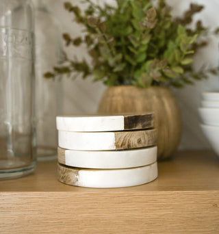 Buckley Wood + White Marble Coasters