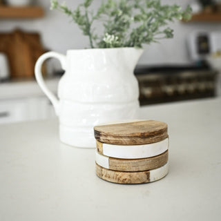 Buckley Wood + White Marble Coasters