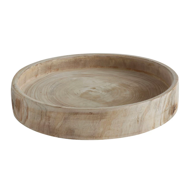 Hand Carved Round Conacaste Wood Tray from Guatemala - Natural Circle