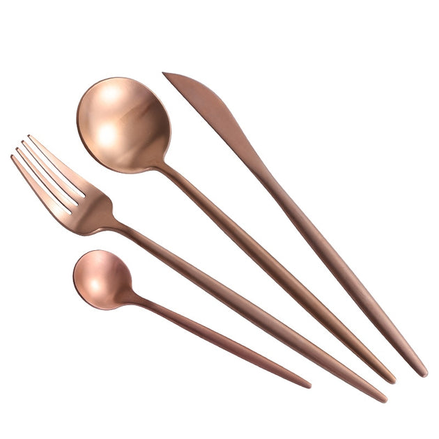 Set of 24 Cutlery Set-White Enamel with Rose Gold l Pink Gold Flatware –  Not Juust Home