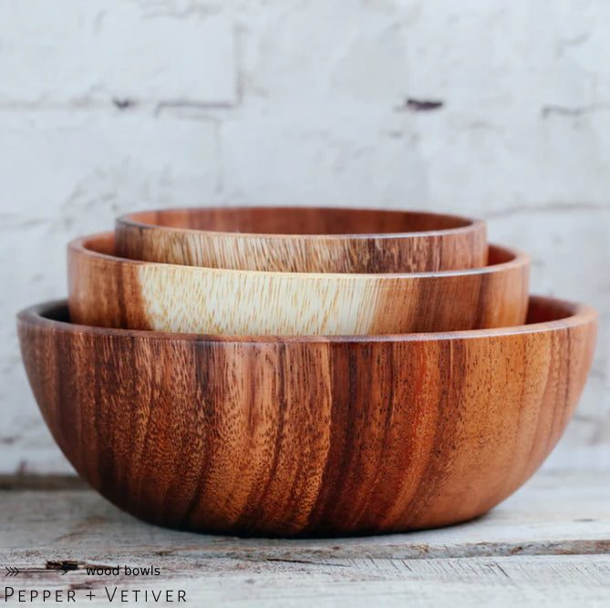 Handmade Mango Wood Decorative Wooden Salad Bowl Set With Matching