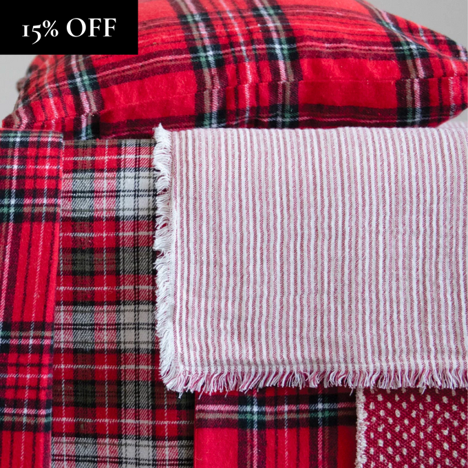 Red + White Striped Table Runner with Fringe