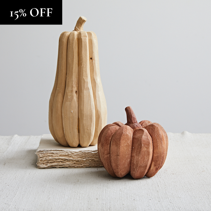 Carved Wood Pumpkins, Set of 2