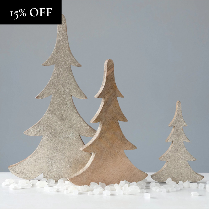 Wood Glitter Standing Trees, Set of 3