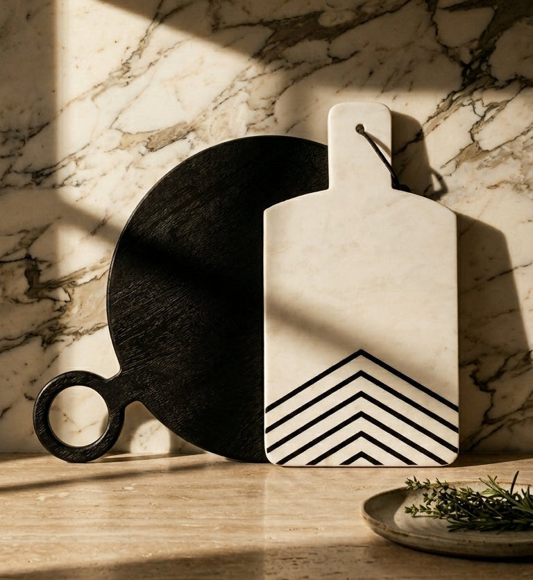 Beecher Round Wood Board, Black | Pepper + Vetiver