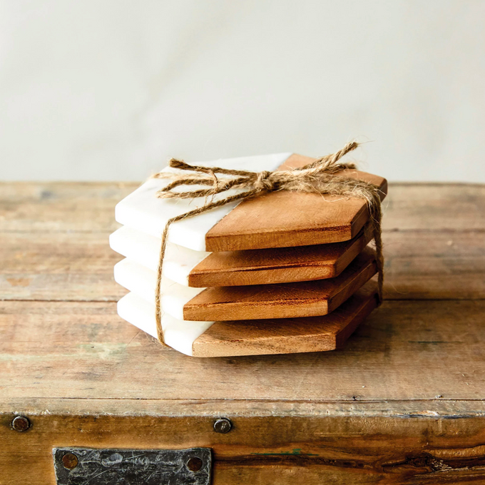 Buckley Wood + White Marble Coasters