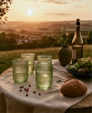 Petra Embossed Drinking Glasses, Green, Set of 4