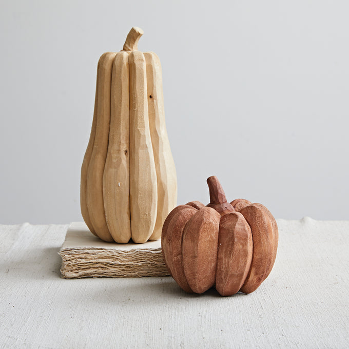 Carved Wood Pumpkins, Set of 2