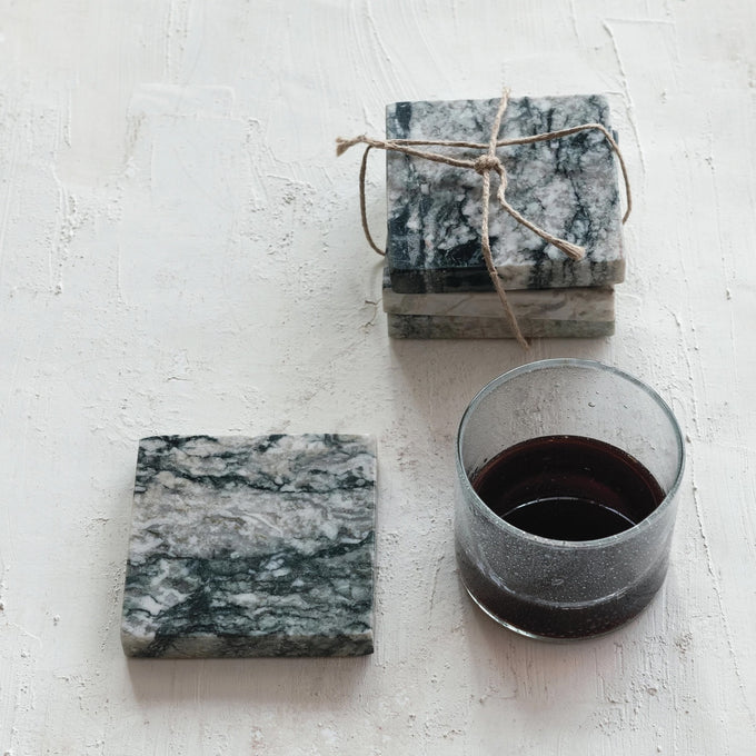 Carrara Marble Coasters, Set of 4