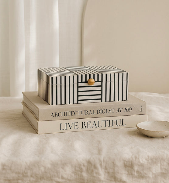 Viona Black + White Decorative Box – Pepper + Vetiver