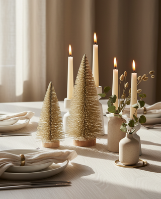 Gold Shimmer Bottle Brush Trees, Set of 4