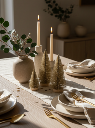 Gold Shimmer Bottle Brush Trees, Set of 4