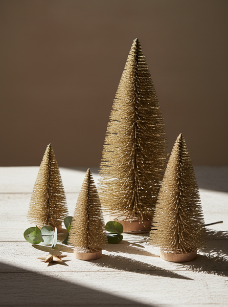 Gold Bottle Brush Trees, Set of 4 | Pepper + Vetiver