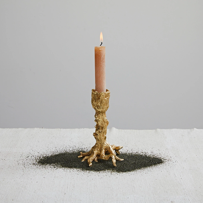 Gold Tree Trunk Taper Candle Holder, individual