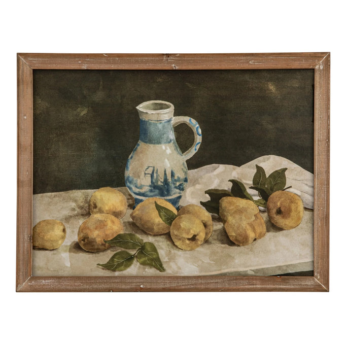 Wood Framed Art, Lemons + Pitcher