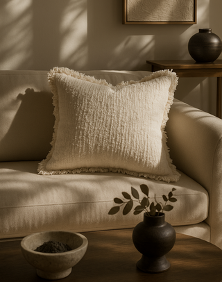 Marseille Pillow, Ivory Bouclé