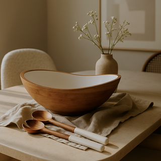 Palmer Wood + White Bowl and Salad Servers (Bundle)