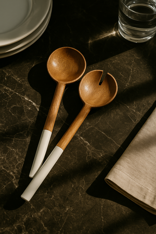 Palmer Wood + White Bowl and Salad Servers (Bundle)