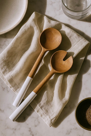 Palmer Wood + White Bowl and Salad Servers (Bundle)
