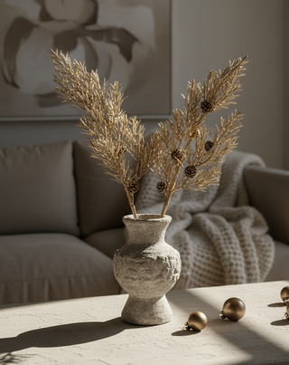 Pine Stems with Pinecones, Gold Finish