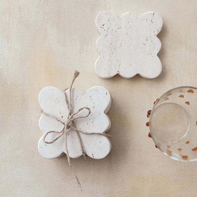 Scalloped Travertine Coasters, Set of 4