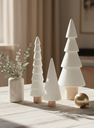 White Wood Glitter Trees, Set of 3