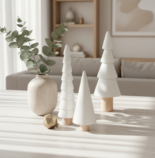 White Wood Glitter Trees, Set of 3