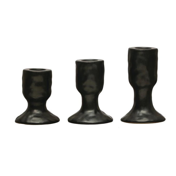 Matte Black Stoneware Taper Holders, Set of 3