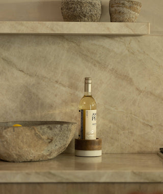 Wood + White Marble Wine Coaster