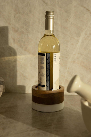 Wood + White Marble Wine Coaster