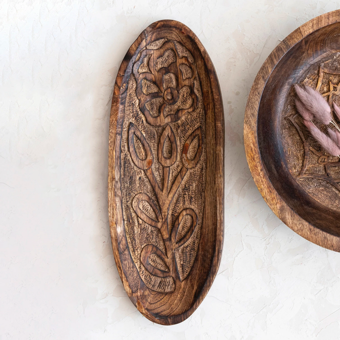 Adelaide Hand-Carved Wood Tray
