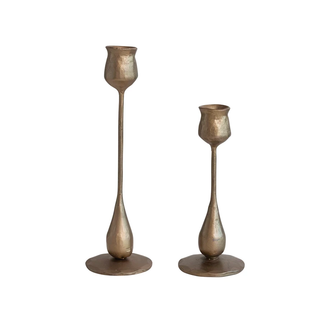 Cora Brass Taper Candle Holders, Set of 2