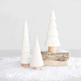 White Wood Glitter Trees, Set of 3