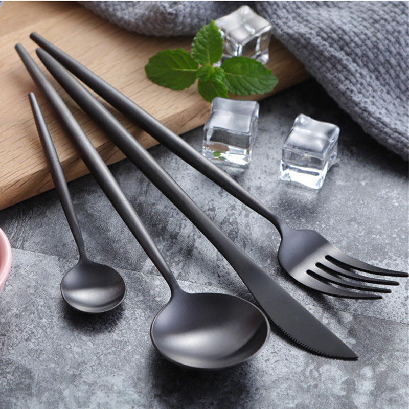 Cutlery Set, Bettlife 16-Piece Tableware Set Stainless Steel Flatware Silverware Set with Matt Black Knife and Fork Set, Service for 4, Dishwasher SA