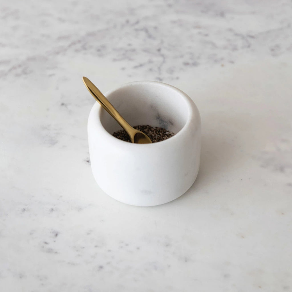 Marble PInch Pot With Brass Spoon Set of 2