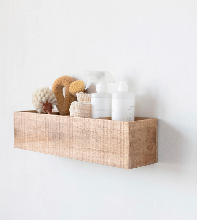 Natural Wood Wall Shelf + Container