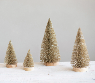 Gold Shimmer Bottle Brush Trees, Set of 4