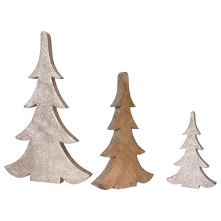 Wood Glitter Standing Trees, Set of 3