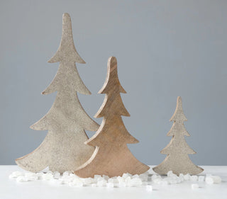 Wood Glitter Standing Trees, Set of 3